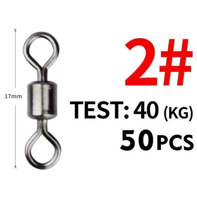 50PCS/Lot Fishing Swivel Sizes Solid Connector Ball Bearing Snap Fishing Swivels Rolling Stainless Steel Beads