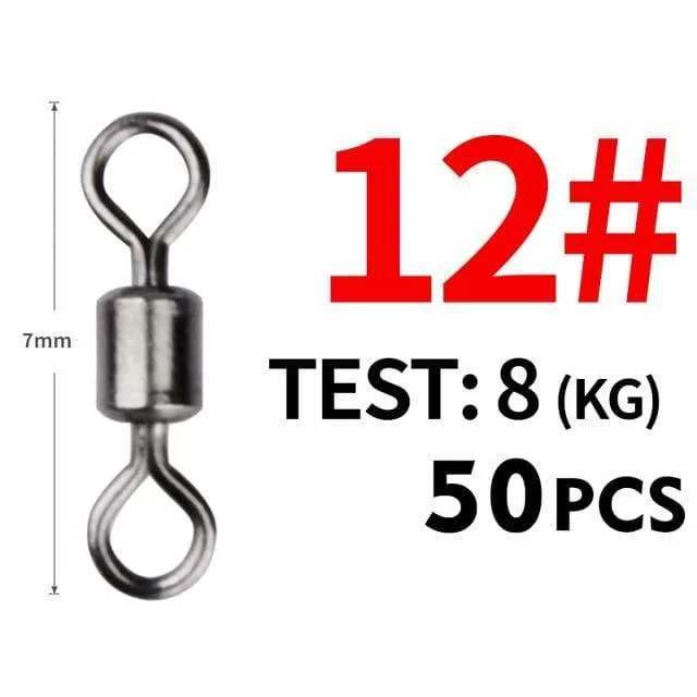 50PCS/Lot Fishing Swivel Sizes Solid Connector Ball Bearing Snap Fishing Swivels Rolling Stainless Steel Beads