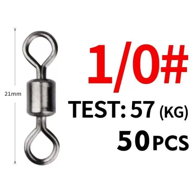 50PCS/Lot Fishing Swivel Sizes Solid Connector Ball Bearing Snap Fishing Swivels Rolling Stainless Steel Beads