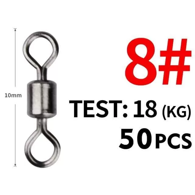 50PCS/Lot Fishing Swivel Sizes Solid Connector Ball Bearing Snap Fishing Swivels Rolling Stainless Steel Beads