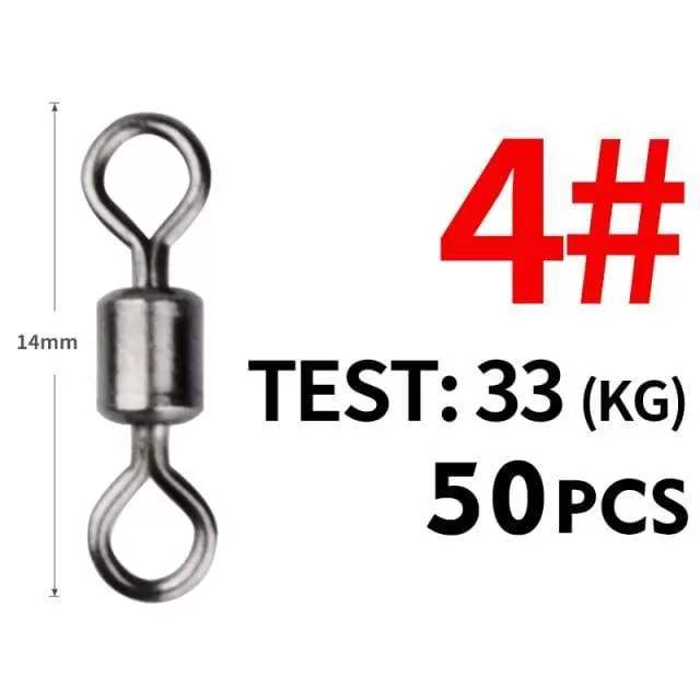 50PCS/Lot Fishing Swivel Sizes Solid Connector Ball Bearing Snap Fishing Swivels Rolling Stainless Steel Beads