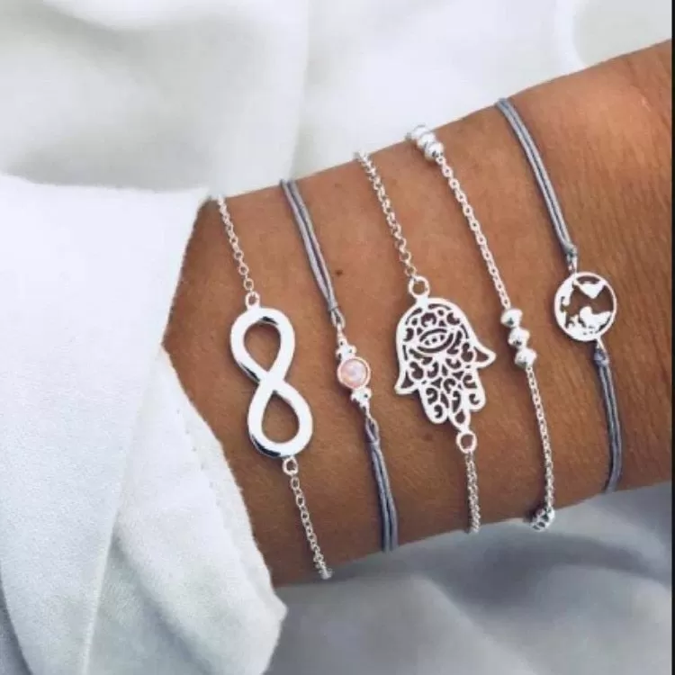 5PC Crystal Chain Bracelet Set