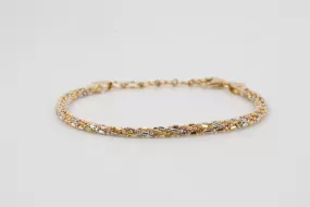 7" 18k Tri-Tone Gold Bar & Ball Braided Chain Bracelet (4.81g.)