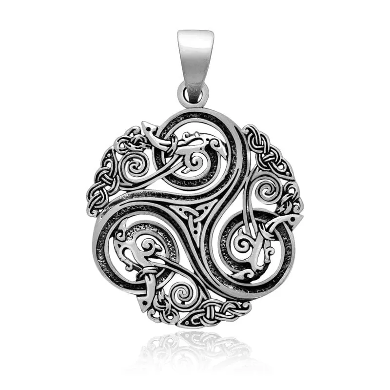 925 Sterling Silver Triskelion and Knotwork Pendant