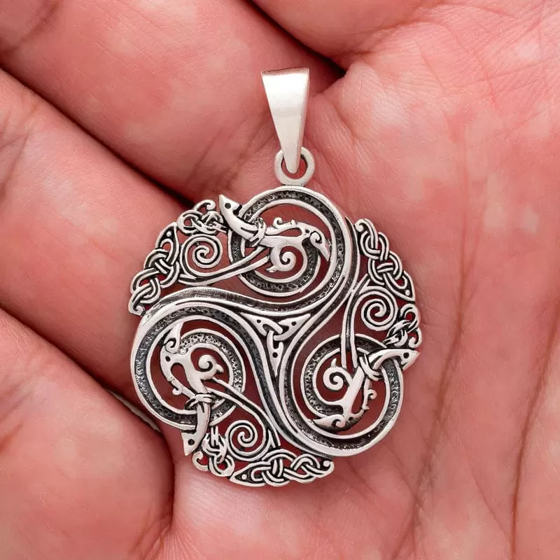 925 Sterling Silver Triskelion and Knotwork Pendant