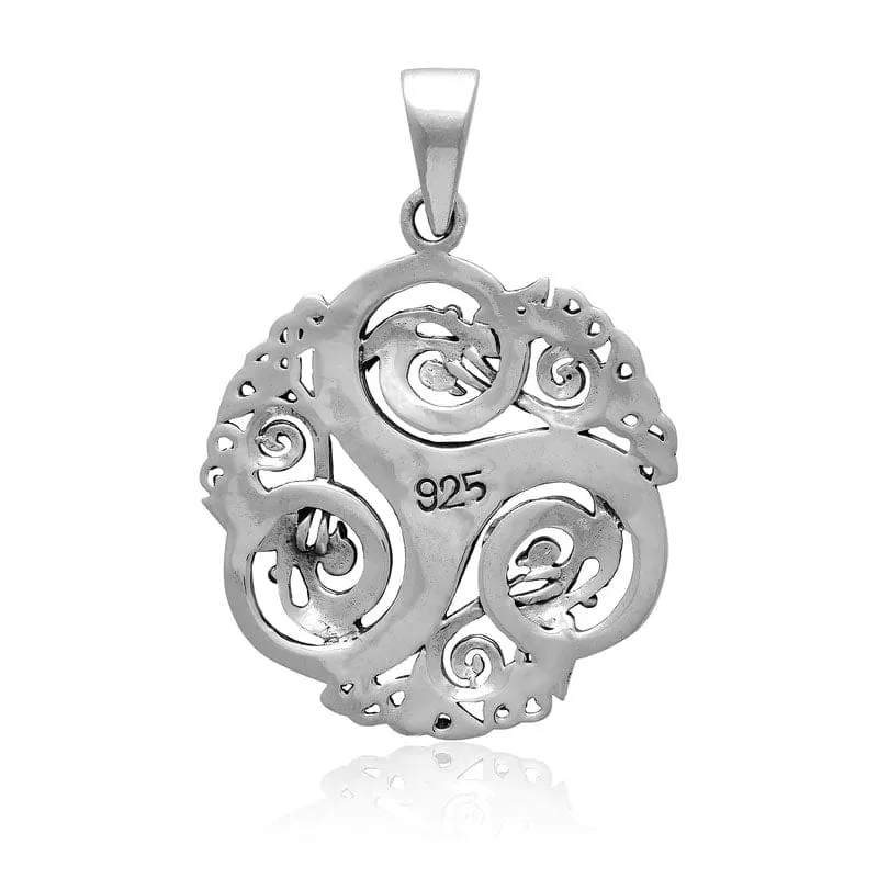 925 Sterling Silver Triskelion and Knotwork Pendant