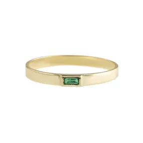 9K Gold Flat Stacking Ring with Bezel-Set Emerald Baguette