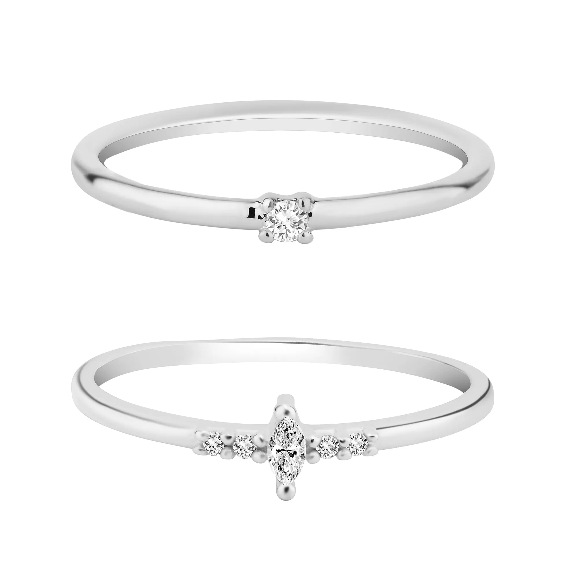 Accessorize London Women's 925 Sterling Silver Hallmark Cubic Zirconia Sparkle Stacking Rings Set Of Two-Large