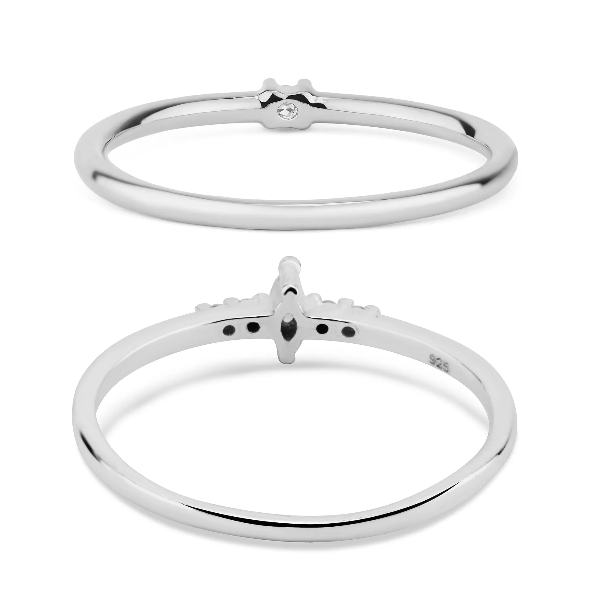 Accessorize London Women's 925 Sterling Silver Hallmark Cubic Zirconia Sparkle Stacking Rings Set Of Two-Large