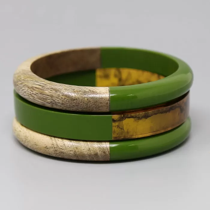 Acetate & Wood Bangle Bracelet Set