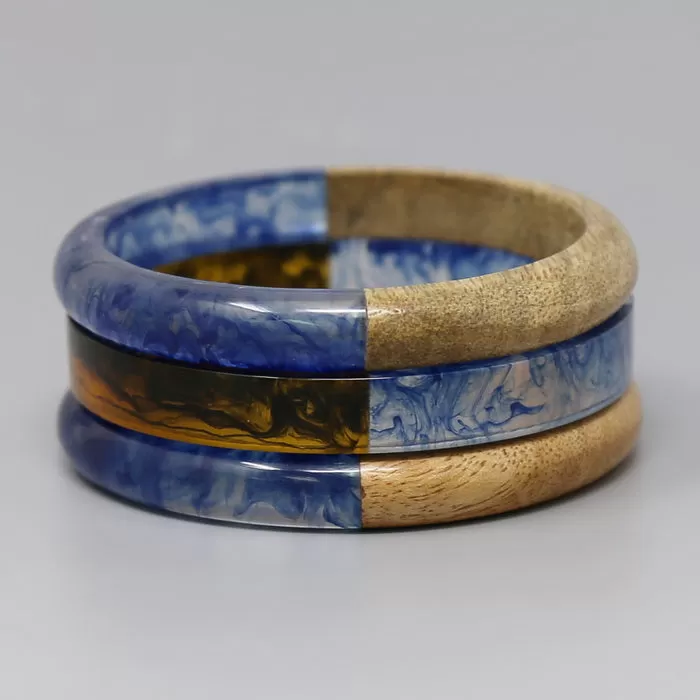 Acetate & Wood Bangle Bracelet Set