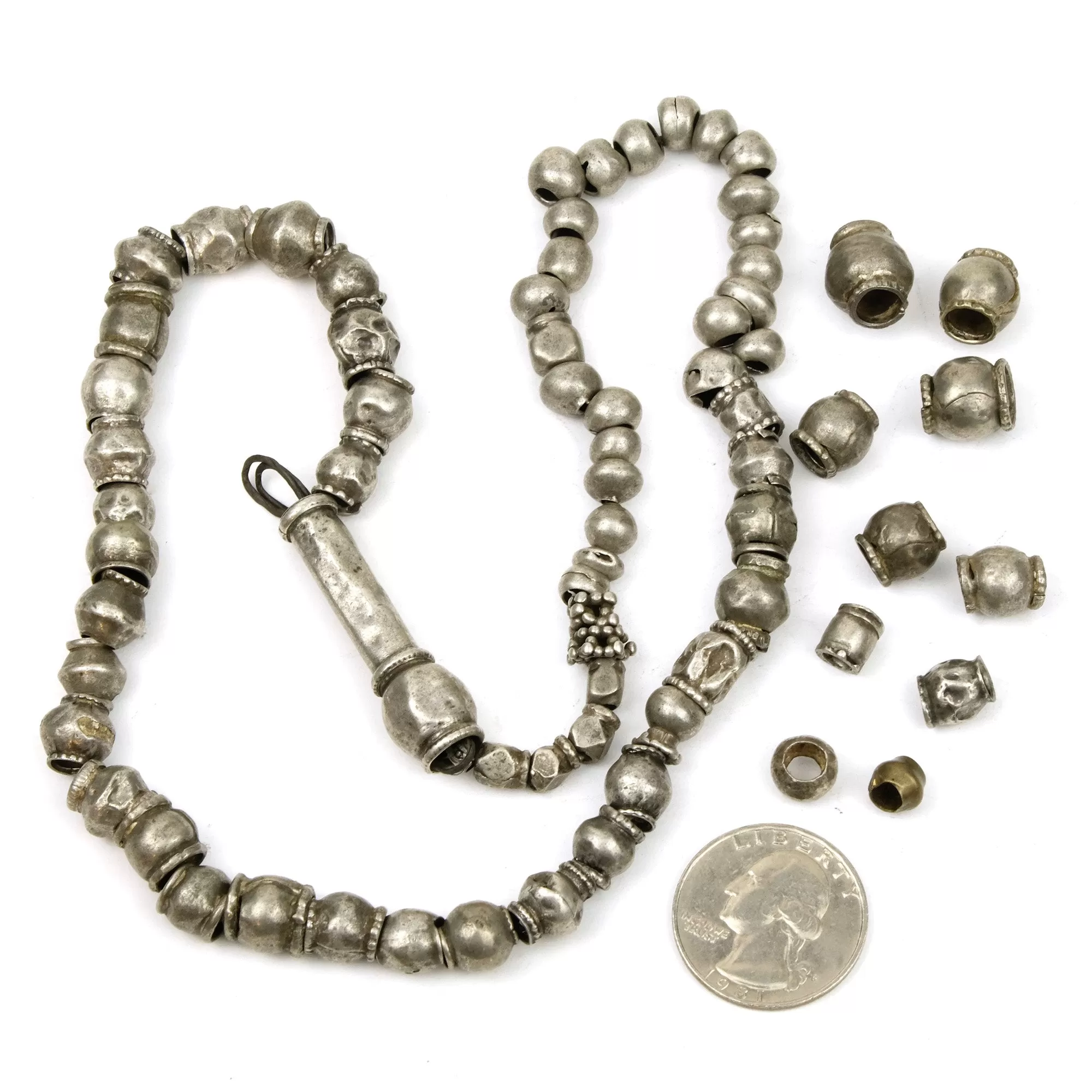 Afghan Tribal High Silver Content Heirloom Dowry Bead Strand Plus Loose Bead LOT