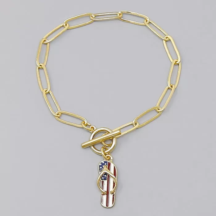 American Flag Flip Flop Charm Bracelet