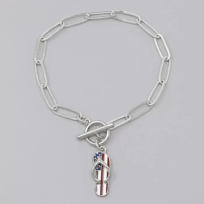 American Flag Flip Flop Charm Bracelet