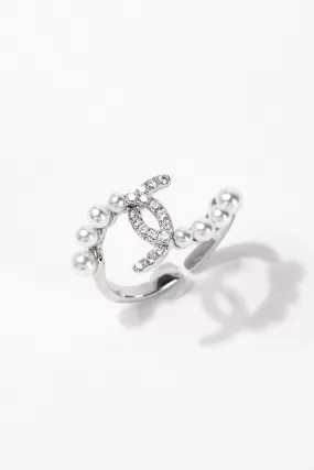 Annie Pearl Rhinestone Adjustable Ring - Silver