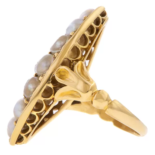 Antique Diamond & Pearl Navette Ring