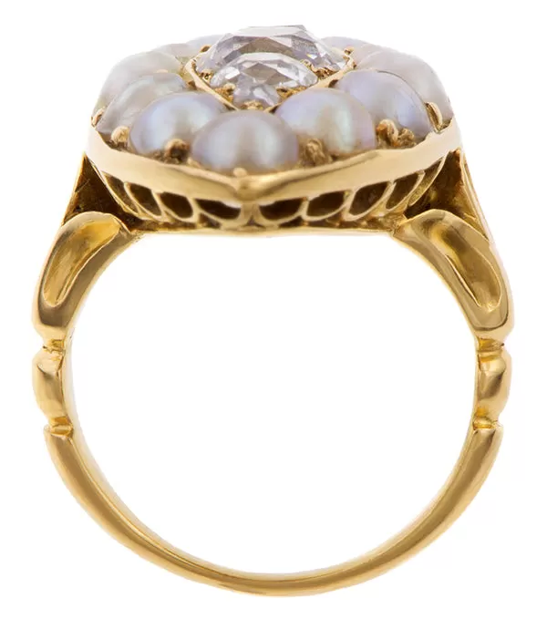 Antique Diamond & Pearl Navette Ring