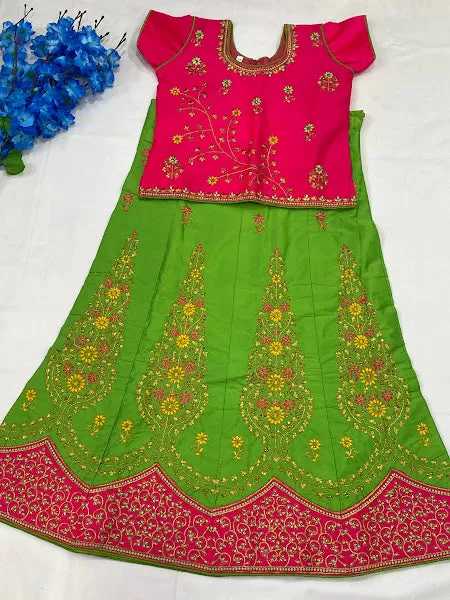 Appealing Pink Color Girls Lehenga Choli With Exquisite Embroidery Work