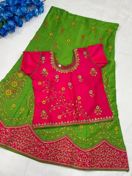 Appealing Pink Color Girls Lehenga Choli With Exquisite Embroidery Work