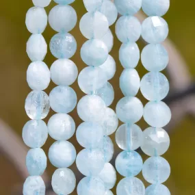 Aquamarine 4mm Faceted Coin 15-16 Inch