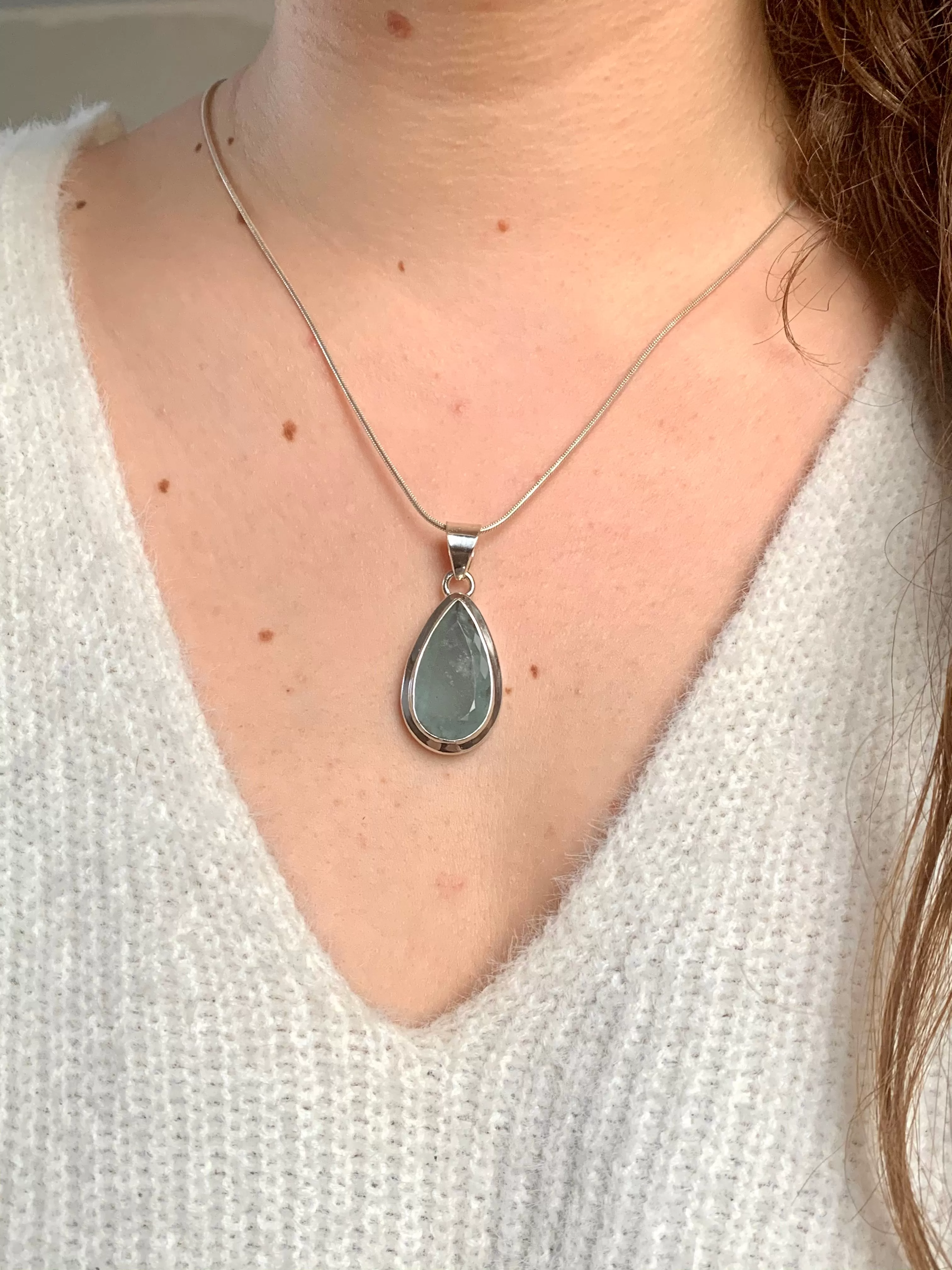 Aquamarine Ansley Pendant - Faceted Large Teardrop