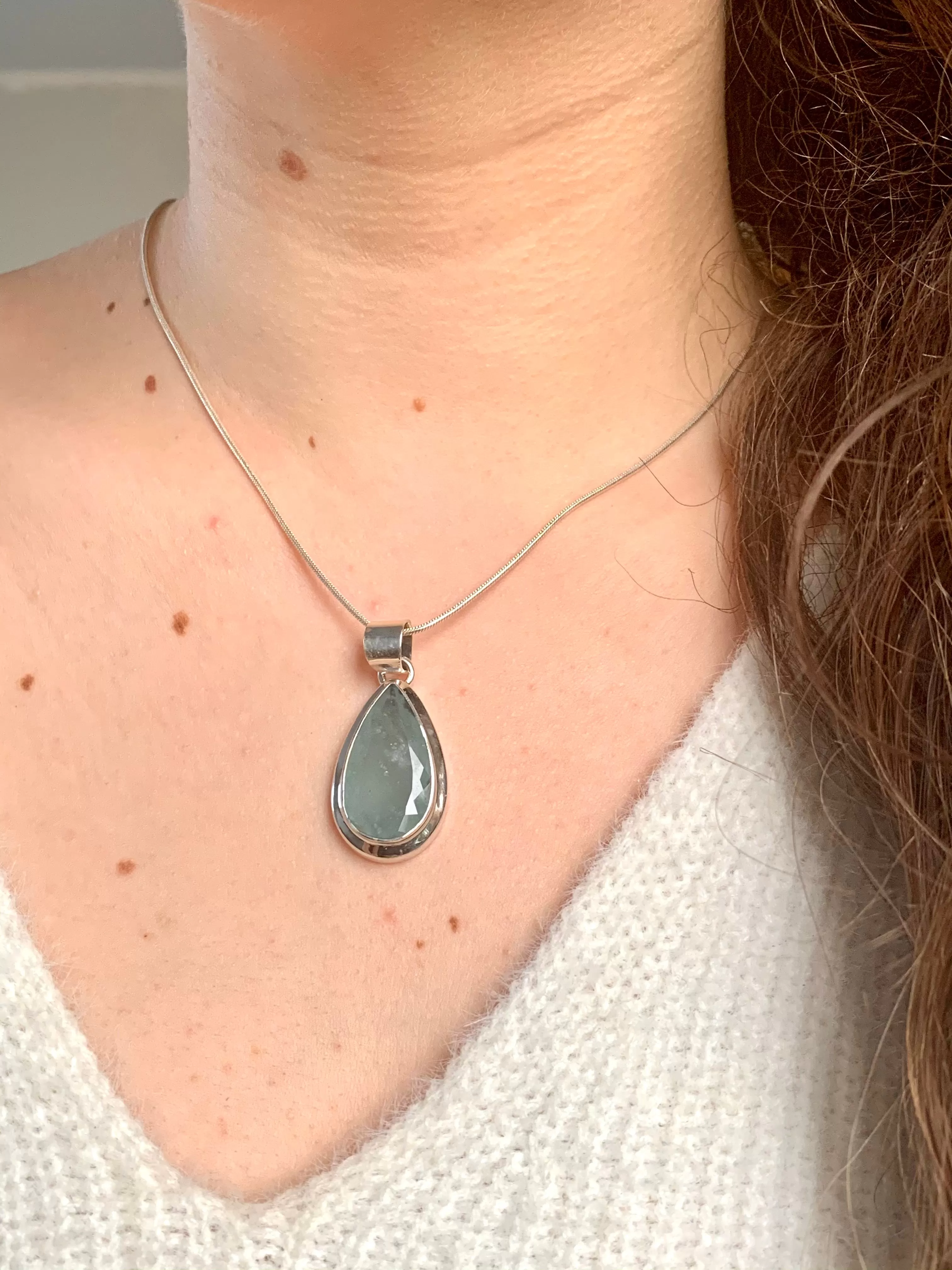 Aquamarine Ansley Pendant - Faceted Large Teardrop