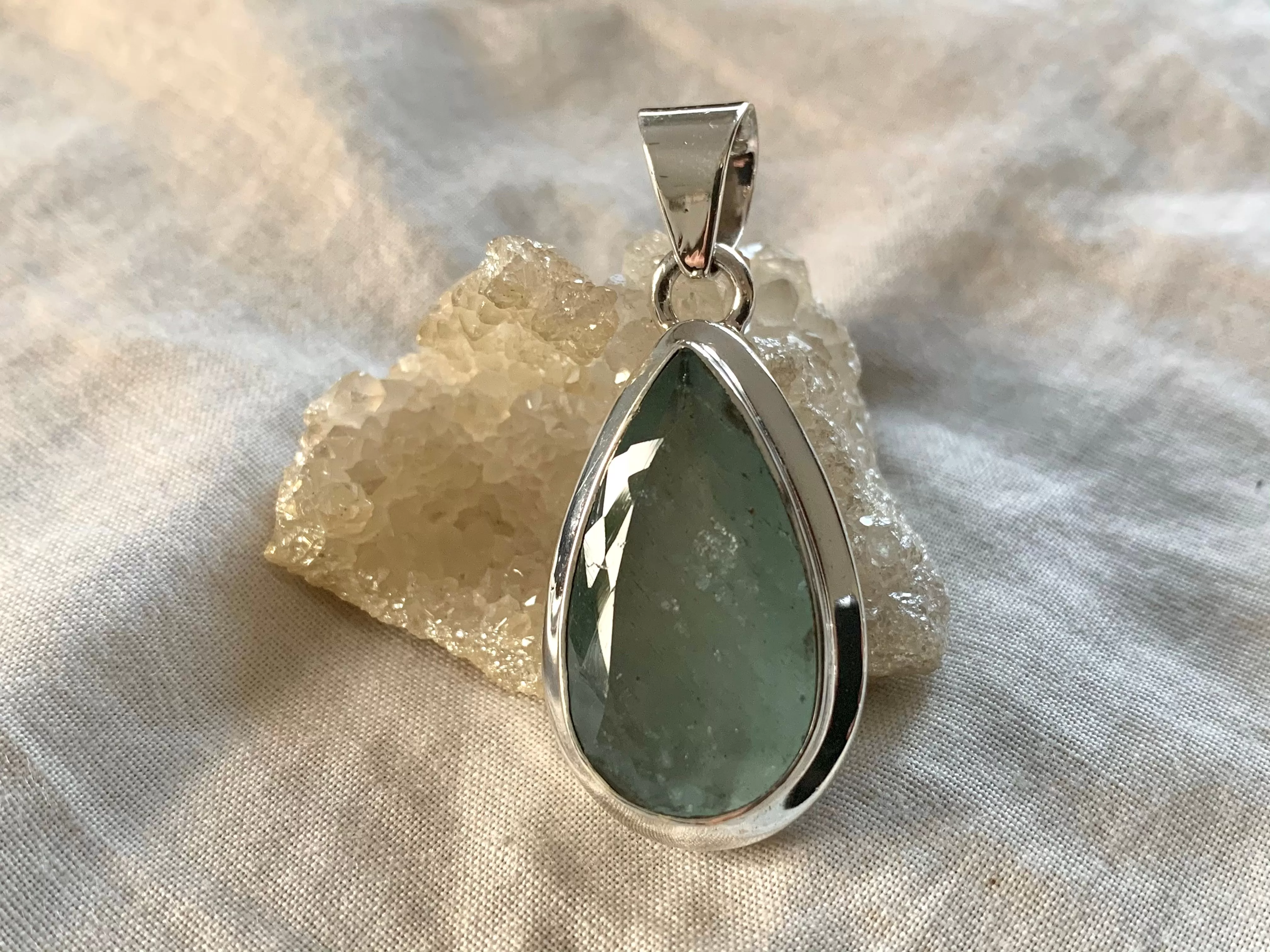 Aquamarine Ansley Pendant - Faceted Large Teardrop