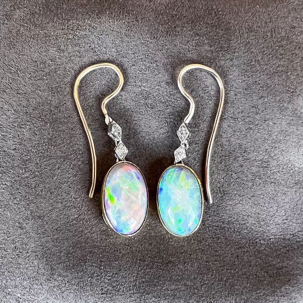 Art Deco Opal & Diamond Earrings