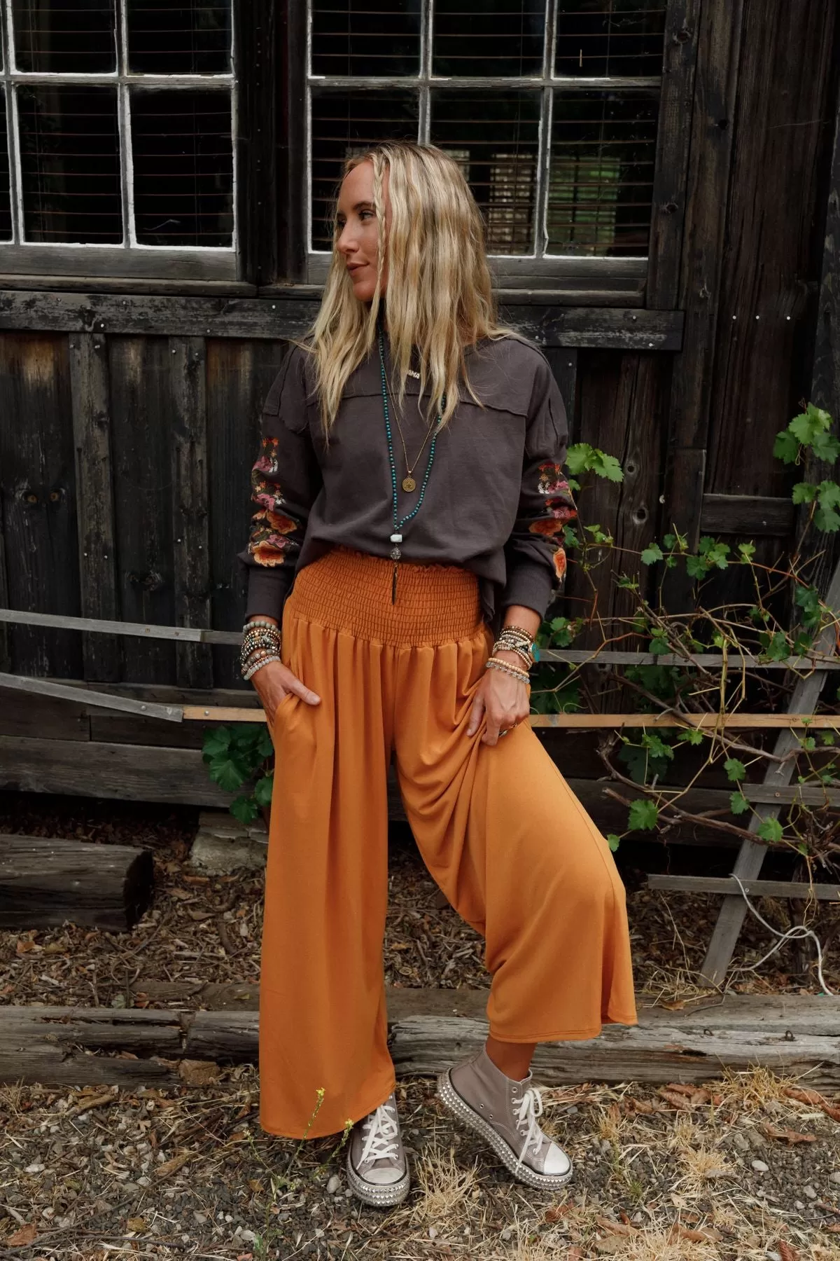 Aurora Flowy Wide Leg Pants - Mustard