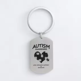 Autism Stainless Steel Keychain Jigsaw Puzzle Piece Autism Pendants Keyring DIY Jewelry Car Key Gift For Men Women