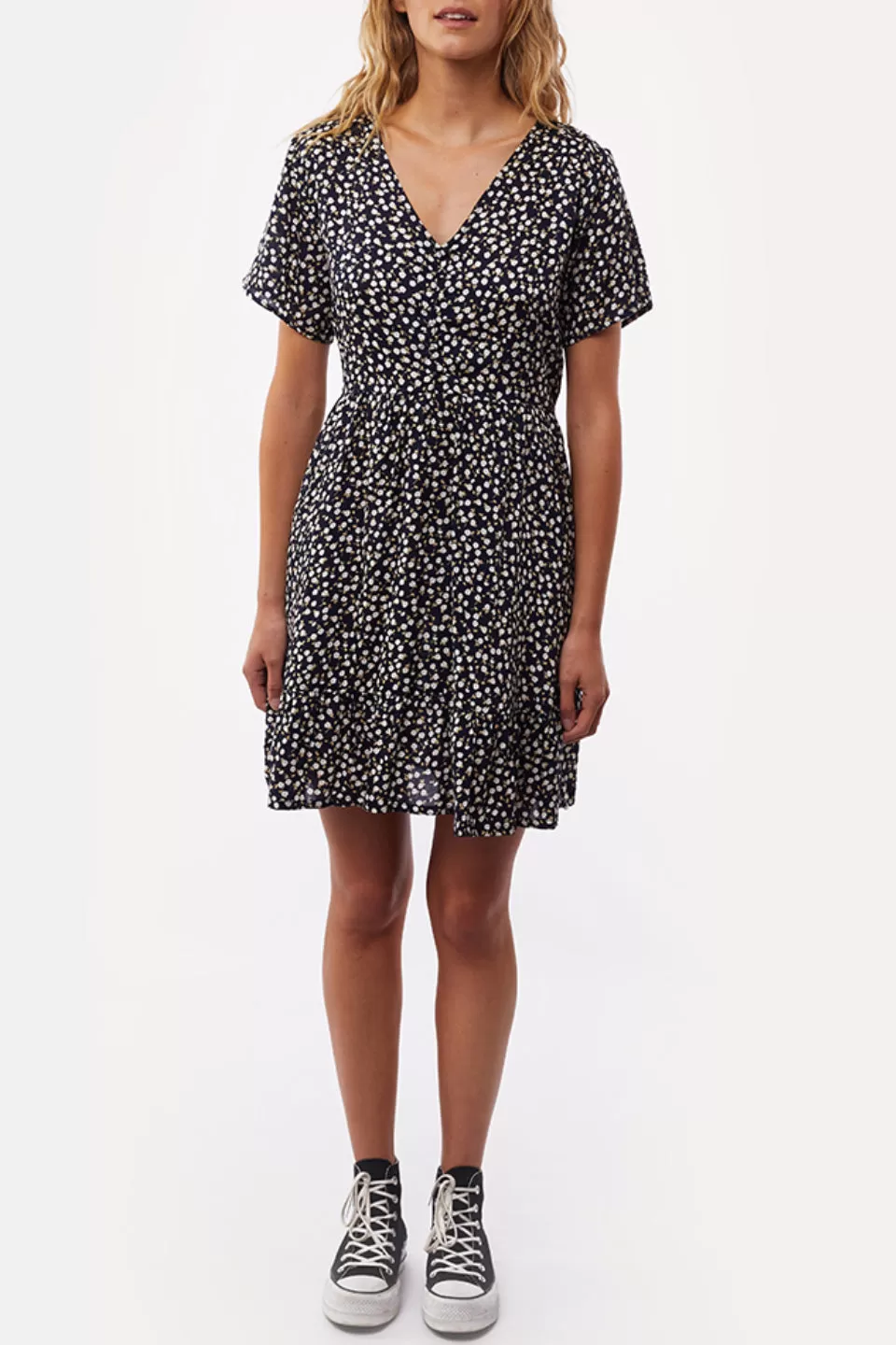 Autumn Dark Ditsy Print SS Mini Dress