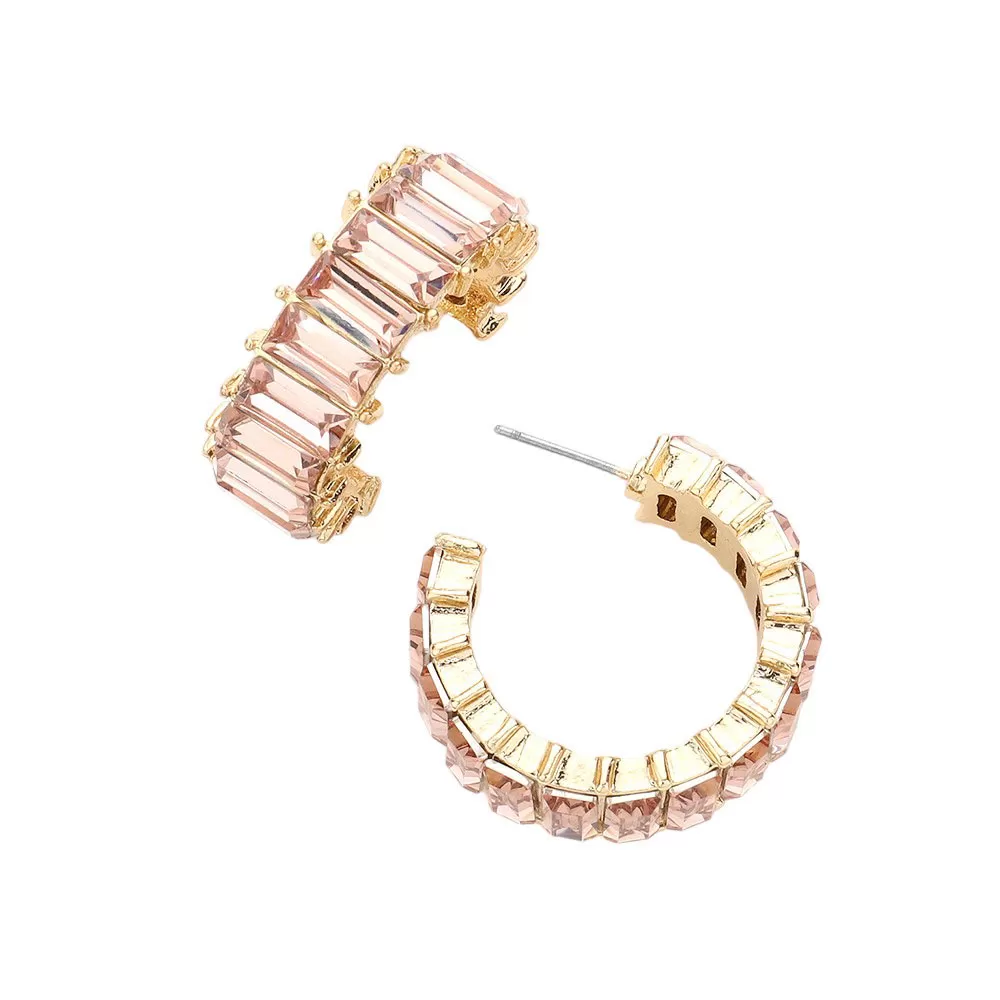 Baguette Stone Cluster Hoop Evening Earrings