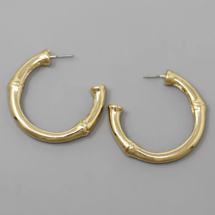 Bamboo Textured Metal Hoop Earrings