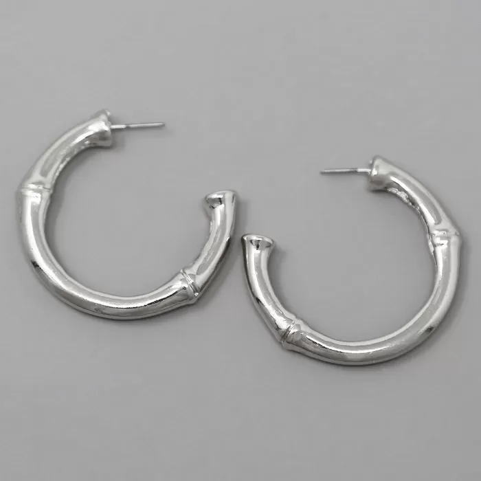 Bamboo Textured Metal Hoop Earrings