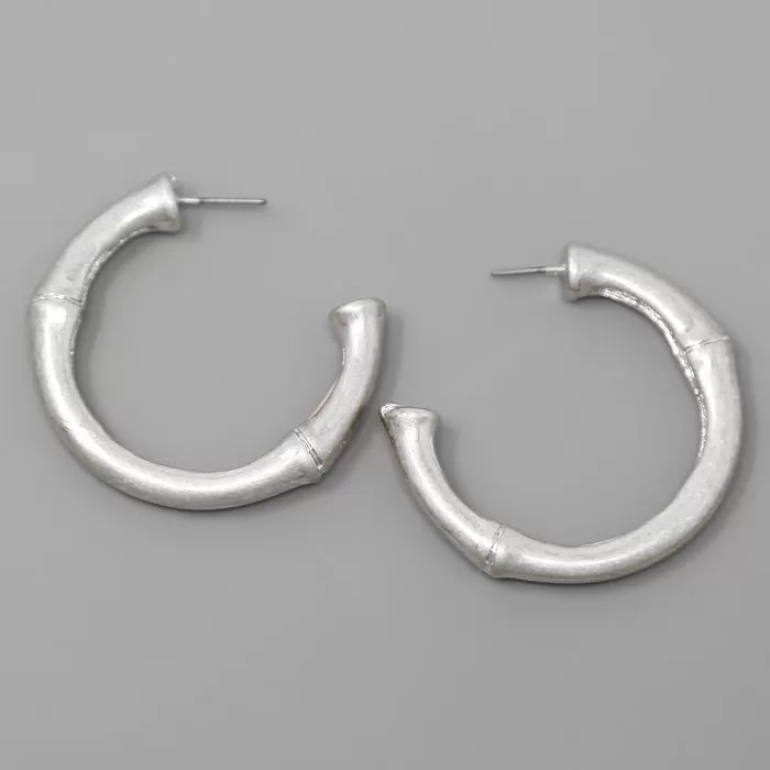 Bamboo Textured Metal Hoop Earrings