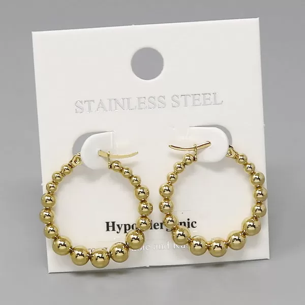 Beaded Stainless Steel Hoop Earrings