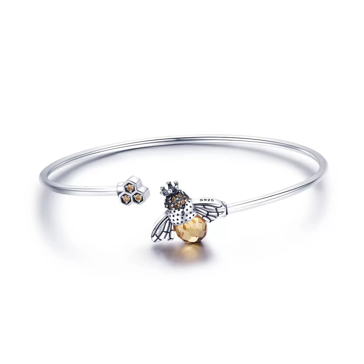 Bees 925 Sterling Silver Open Bangle