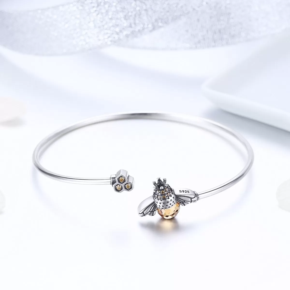 Bees 925 Sterling Silver Open Bangle