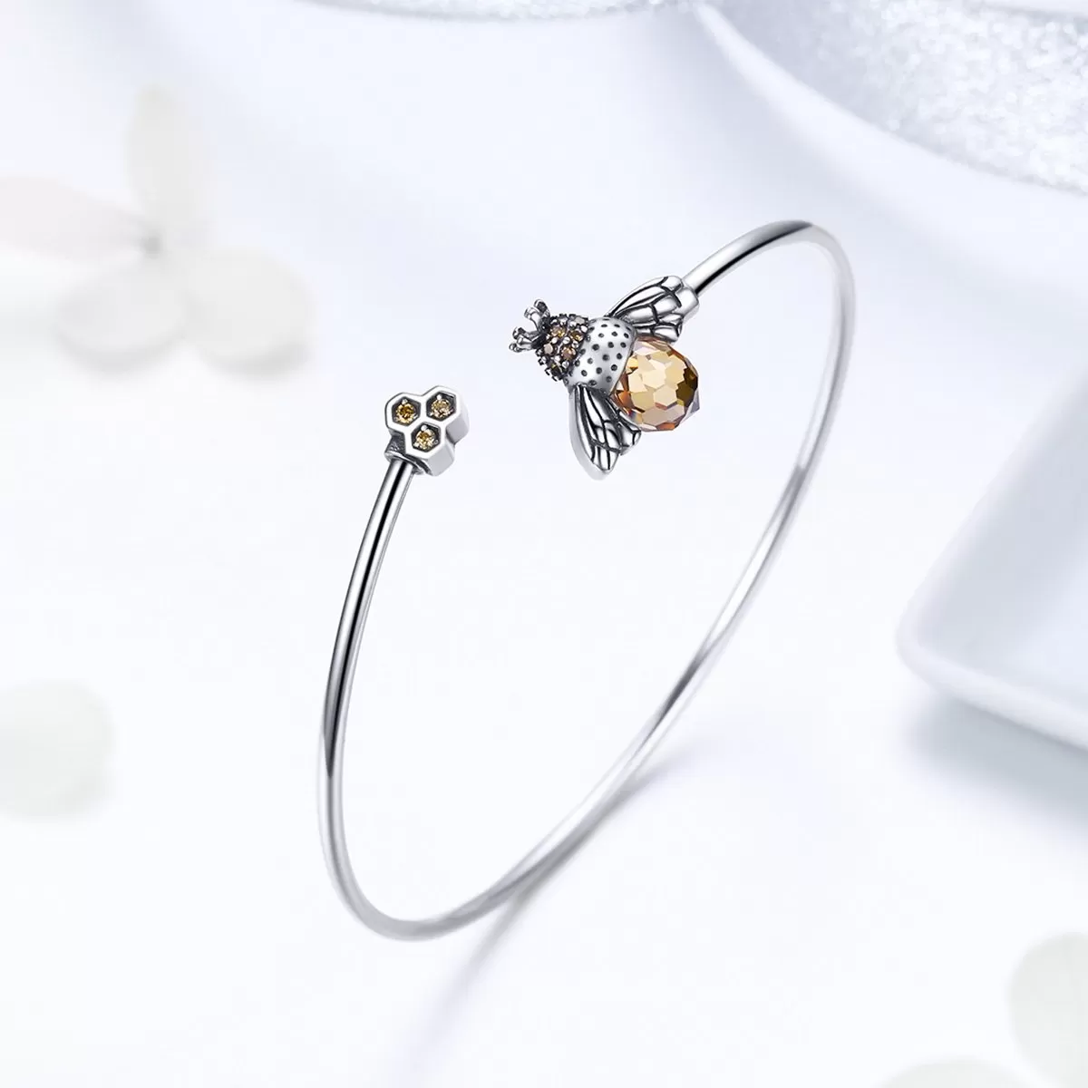 Bees 925 Sterling Silver Open Bangle