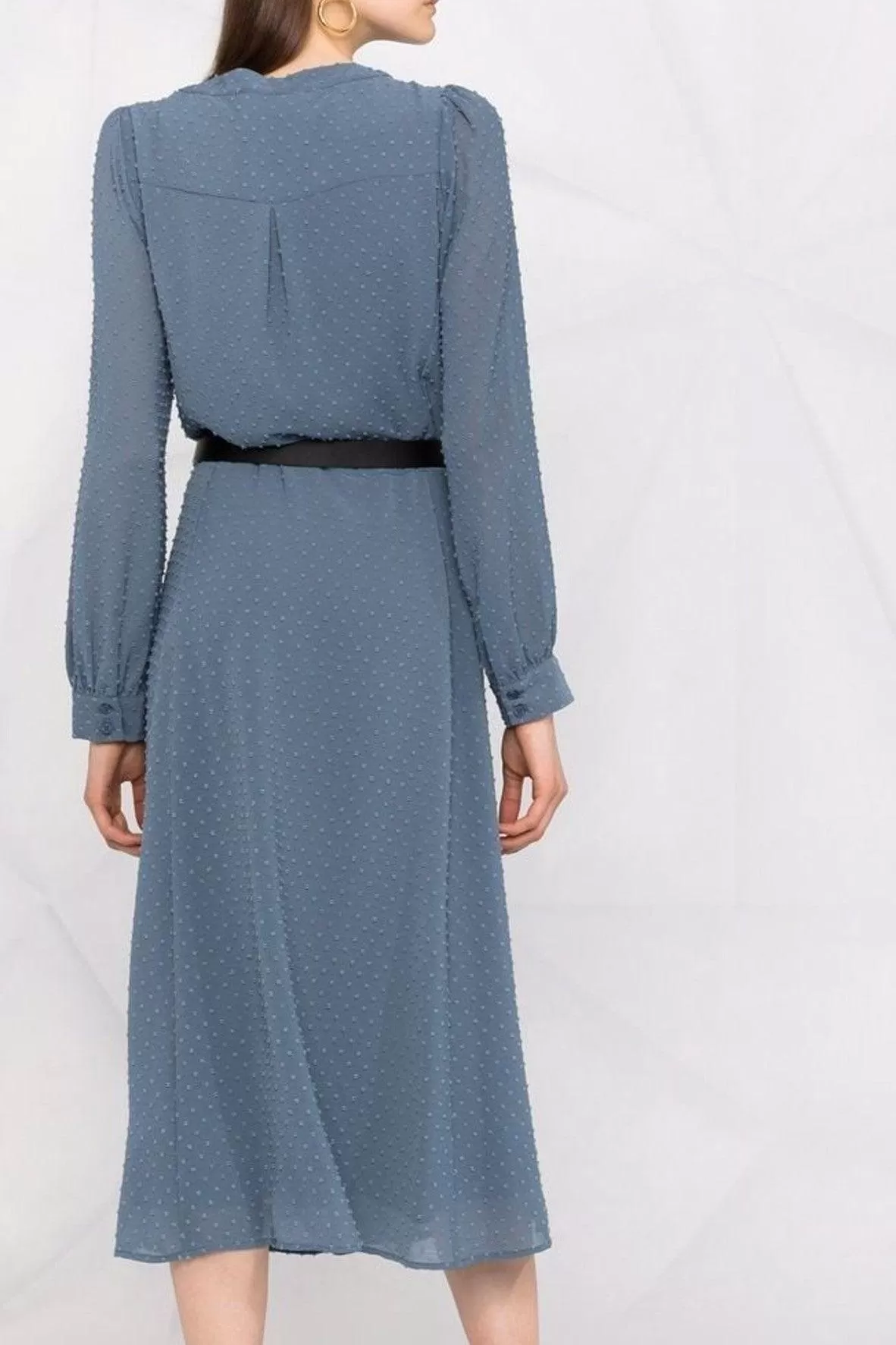 Belted Long-sleeved Midi Dress