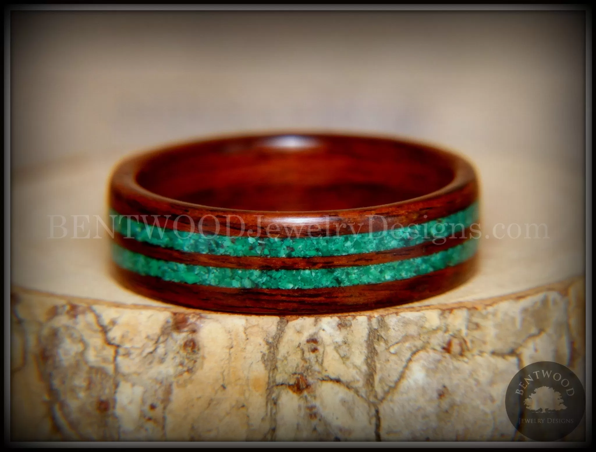 Bentwood Ring - Kingwood with Malachite Inlays