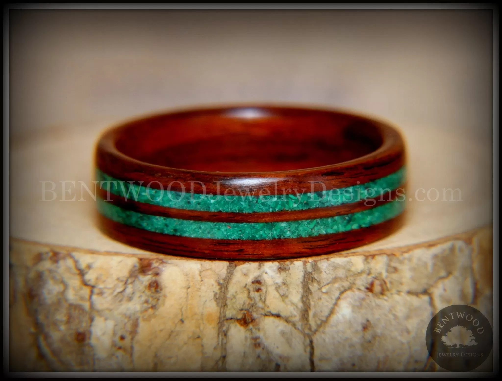 Bentwood Ring - Kingwood with Malachite Inlays