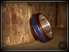 Bentwood Ring - Tracks Light Ebony Wood Ring with Fine Silver Core, Double Guitar String and Blue Lapis Inlay