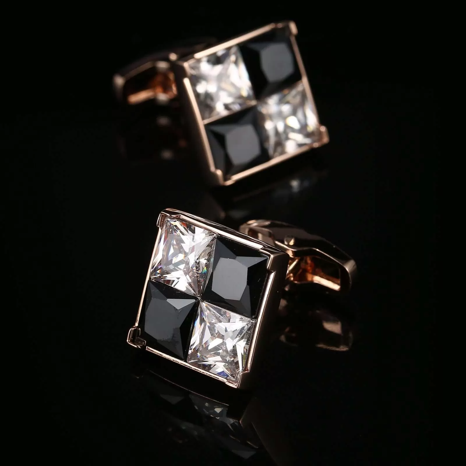 Black and White Crystal Button Vintage Swank Cufflinks