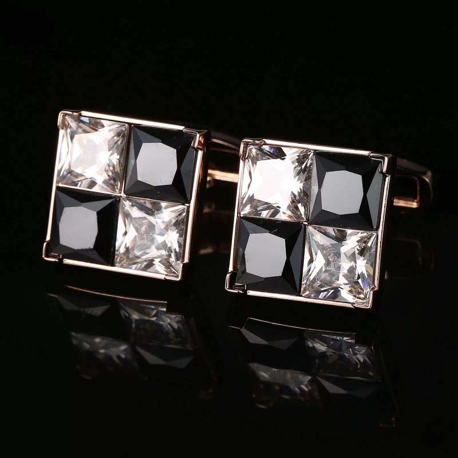 Black and White Crystal Button Vintage Swank Cufflinks