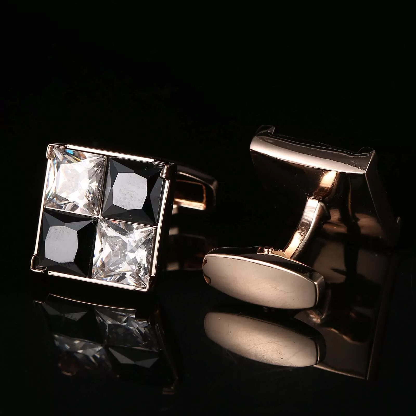 Black and White Crystal Button Vintage Swank Cufflinks