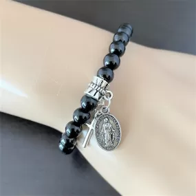 Black Onyx 6mm Beaded Religious Bracelet