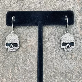 Bling Skull Earrings - White Stone -  Lever Back - SK2595E