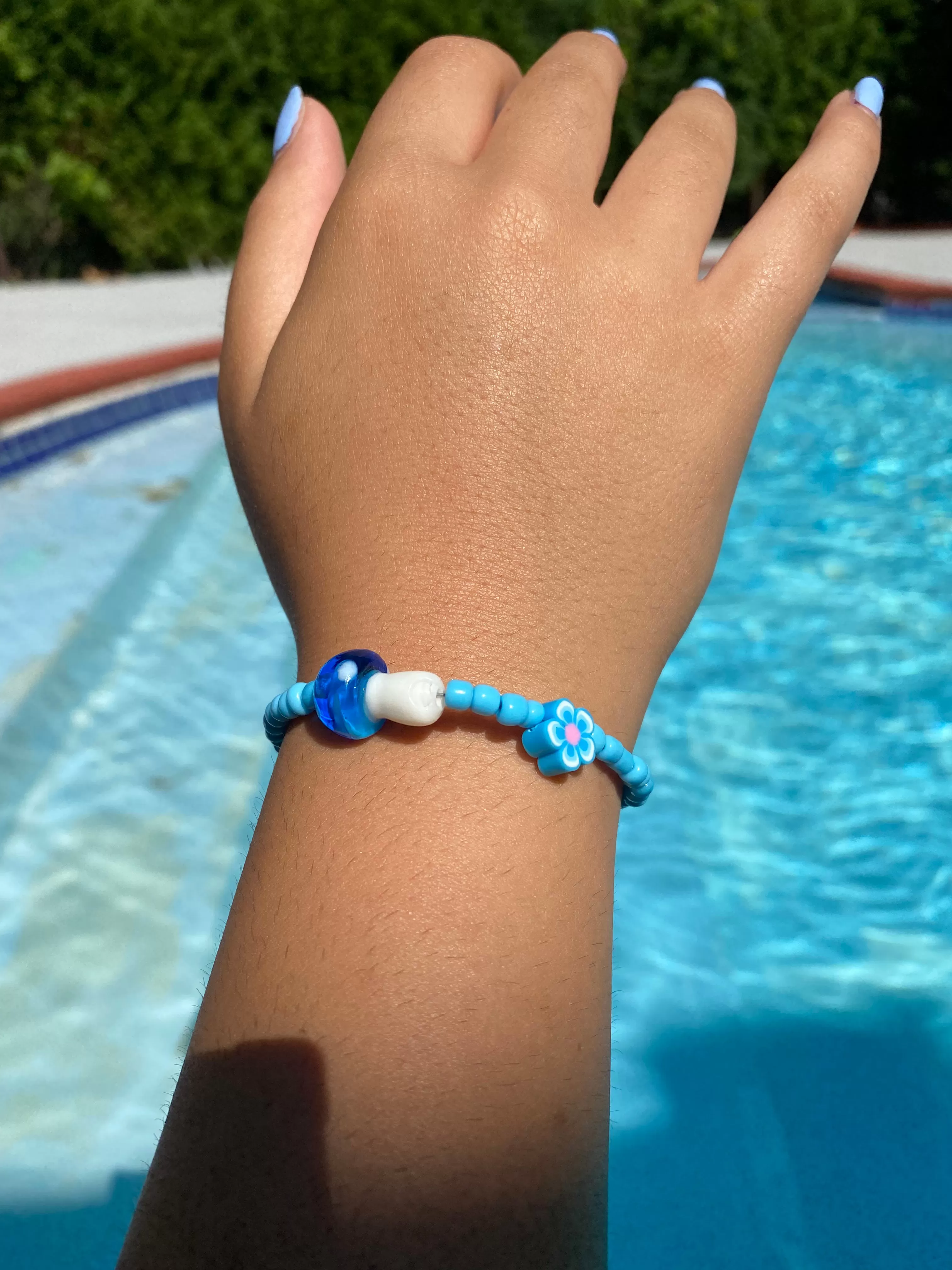 Blue Mushroom Beaded Bracelet