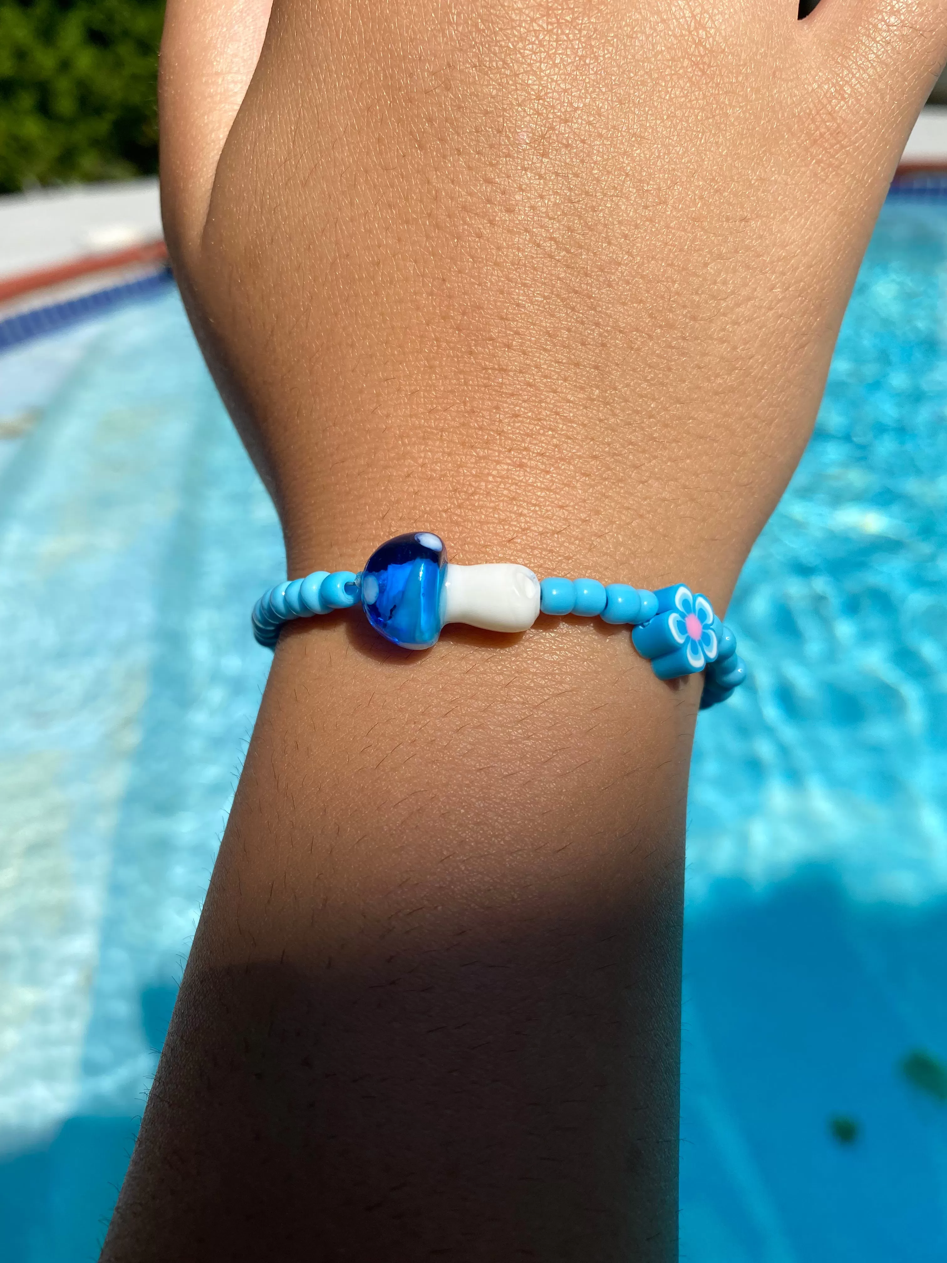 Blue Mushroom Beaded Bracelet